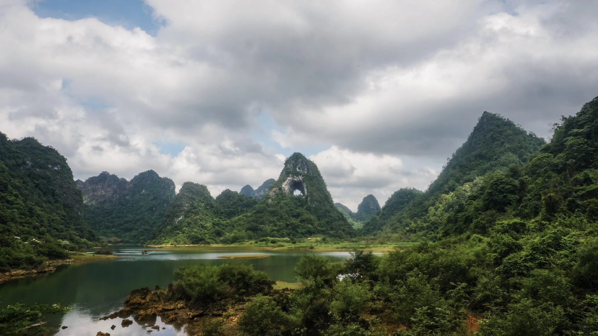 Limestone mountains and cultivated slopes in Cao Bằng